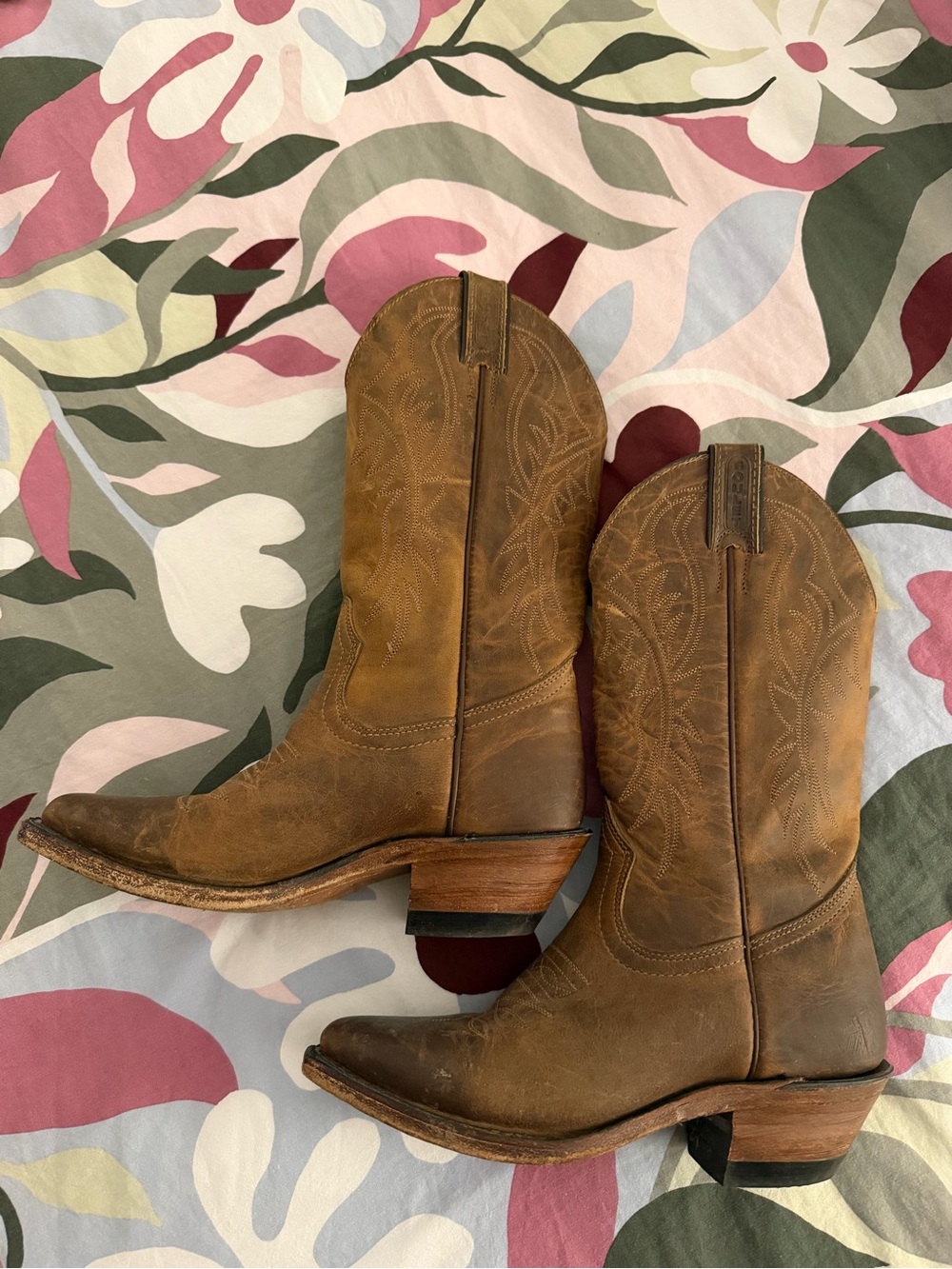 Classic Brown Women's Boulet Leather Cowboy Boots